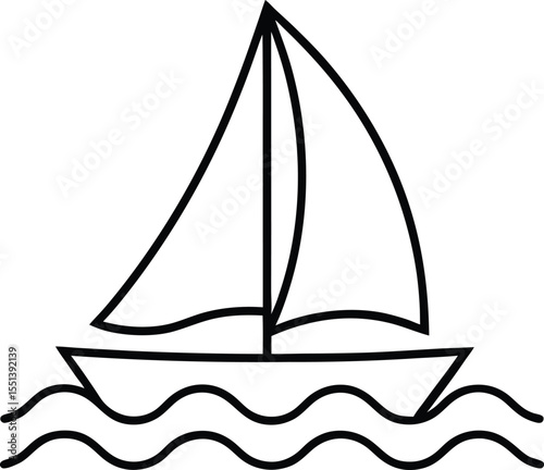 sailboat on waves icon line art vector illustration on transparent background	
