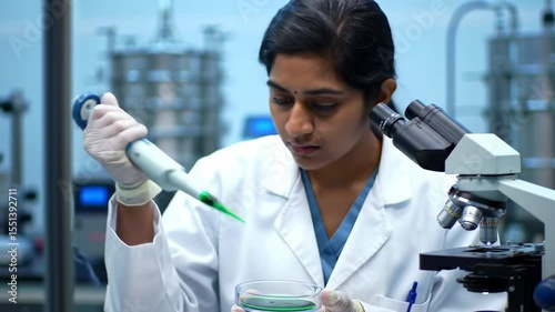 Scientist handling pipette in modern lab educational or business purposes