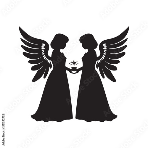 Twin angel silhouettes silhouette