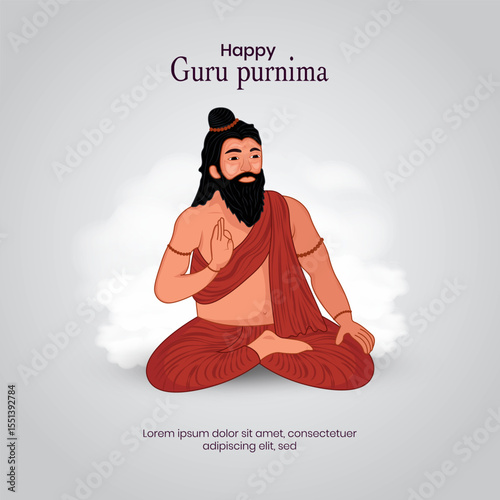 Happy Guru Purnima Indian festival celebration background design with characters of guru giving blessings to everyone.