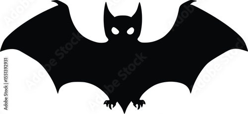 Black bat silhouette vector illustration, Halloween design element, spooky creature, dark wings, night animal, editable vector graphic, scary, gothic style,