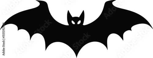 Black bat silhouette vector illustration, Halloween design element, spooky creature, dark wings, night flight, gothic style, editable vector graphic, simple
