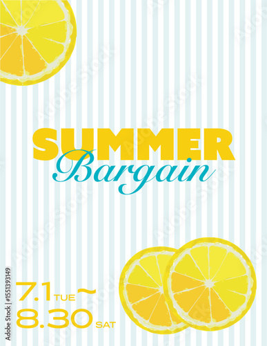 Poster announcing the Summer Bargain with a fresh lemon scent / 爽やかなレモン香るサマーバーゲンの告知ポスター