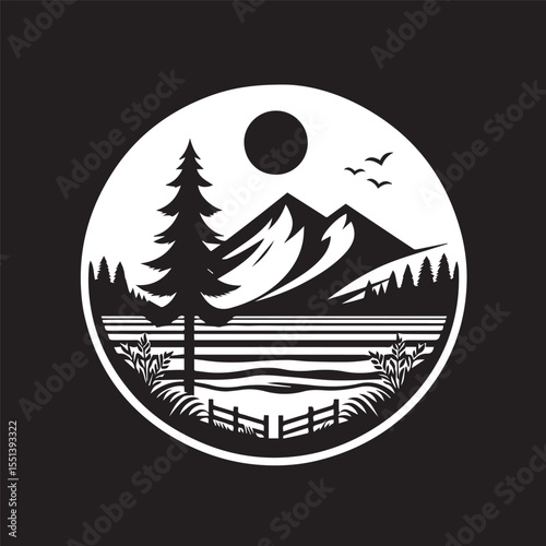 black and white landscape background, editable vector image