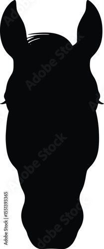 Editable vector silhouette of a horse's head, front view, black, simple design