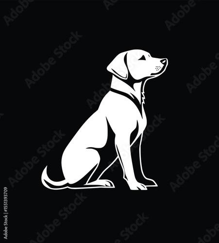 White Labrador Retriever Dog Silhouette, Sitting Pose, Editable Vector Illustration