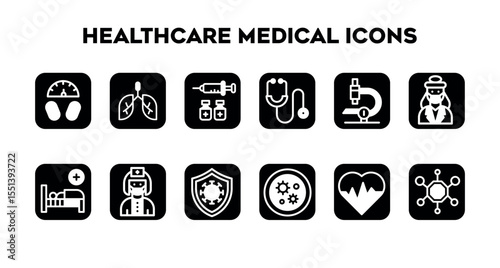 Healthcare and Medical Icons Set in Black and White