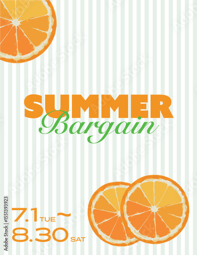 Poster announcing the Summer Bargain with a fresh orange scent / 爽やかなオレンジ香るサマーバーゲンの告知ポスター