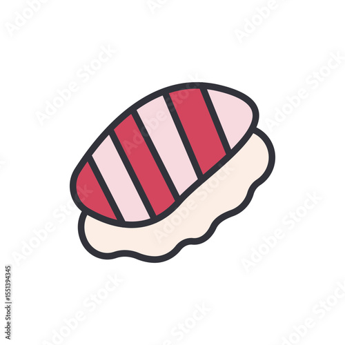 Stylized Tuna Nigiri Illustration With Vibrant Pink And Cream Tones