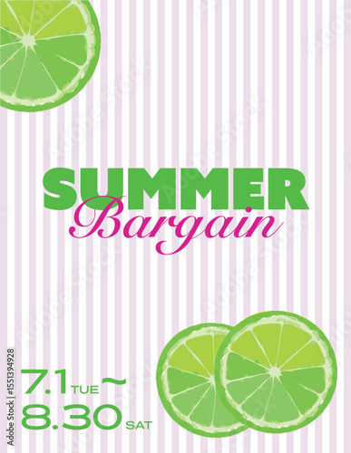 Poster announcing the Summer Bargain with a fresh lime scent / 爽やかなライム香るサマーバーゲンの告知ポスター