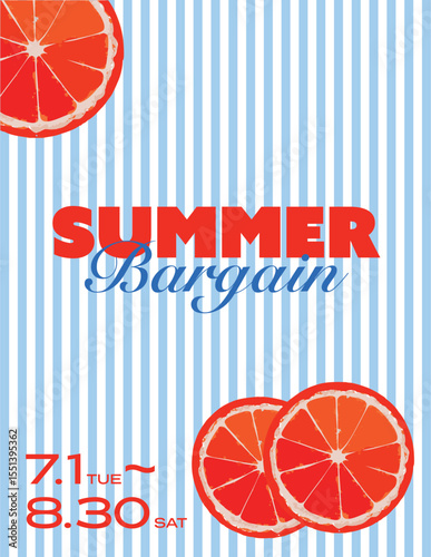 Poster announcing the Summer Bargain with a fresh bloodorange scent / 爽やかなブラッドオレンジ香るサマーバーゲンの告知ポスター