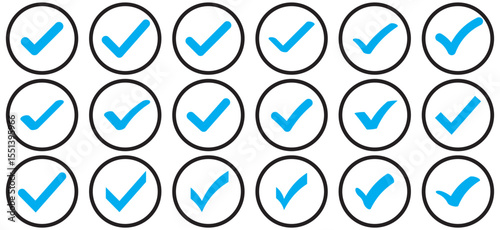 Check box icon with correct, accept checkmark icons tick box checked. Approve symbol. Check mark icon vector design. Blue check mark icon. Blue tick symbol. Vector check icon