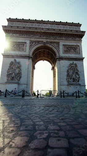 Arc de Triomphe Paris cityscape. Travel and tourism in the capital of France, beautiful architecture of historic streets and squares.