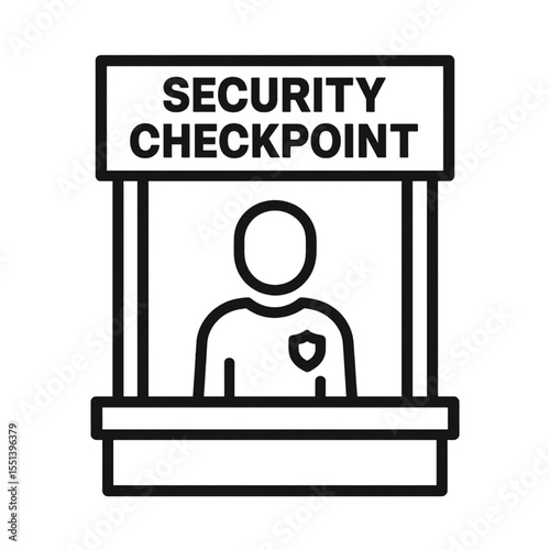 Checkpoint icon with security guard in simple line art 