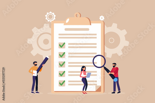 Teamwork Completing Checklist Project Management Illustration