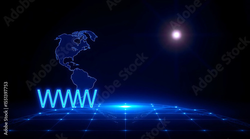 Globe with WWW Text – Internet and Web Network Concept with Digital Technology Background and Copy Space

