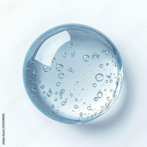 Blue serum liquid clear transparent hydro alcoholic gel drop including bubbles on white background