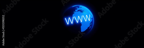 Globe with WWW Text – Internet and Web Network Concept with Digital Technology Background and Copy Space


