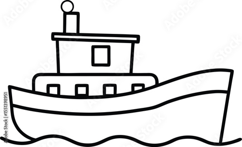 tugboat icon line art vector illustration on transparent background	
