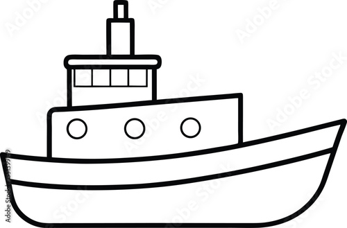 tugboat icon line art vector illustration on transparent background	

