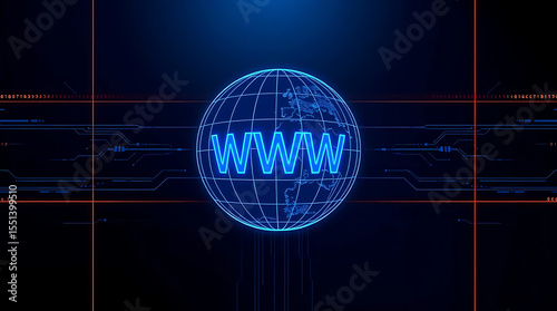 Globe with WWW Text – Internet and Web Network Concept with Digital Technology Background and Copy Space

