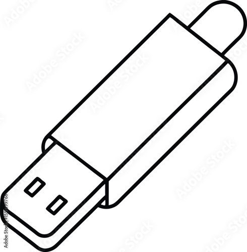 usb flash drive icon line art vector illustration on transparent background	
