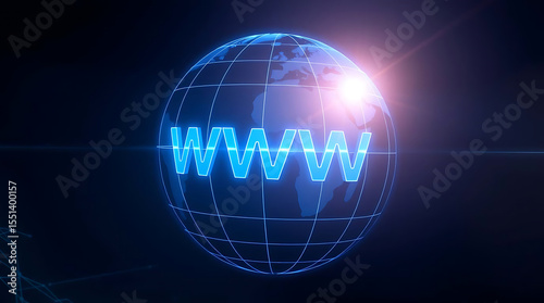Globe with WWW Text – Internet and Web Network Concept with Digital Technology Background and Copy Space

