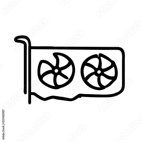 Graphic card icon with cooling fans in minimalist style  