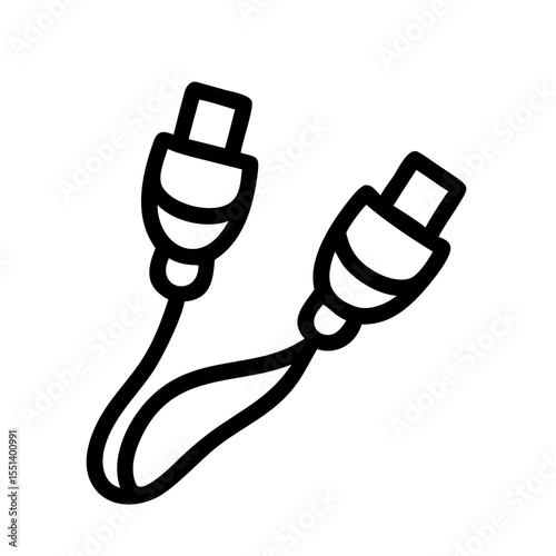 USB cable icon with two connectors connected in simple line art  