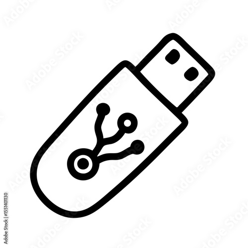 USB flash drive icon with circuit design in minimalist line art style  