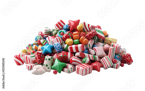 Festive collection of bright Christmas candies wrapped in vibrant colors symbolizing cheer and seasonal delight isolated on transparent background PNG