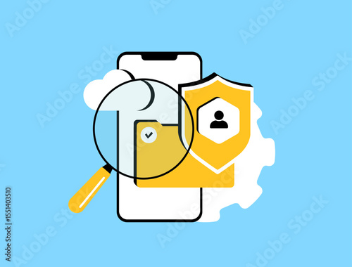 Cybersecurity data protection. Digital lock, shield icons and encrypted files. Secure networks, preventing data breaches, online privacy awareness and cybersecurity data protection vector illustration
