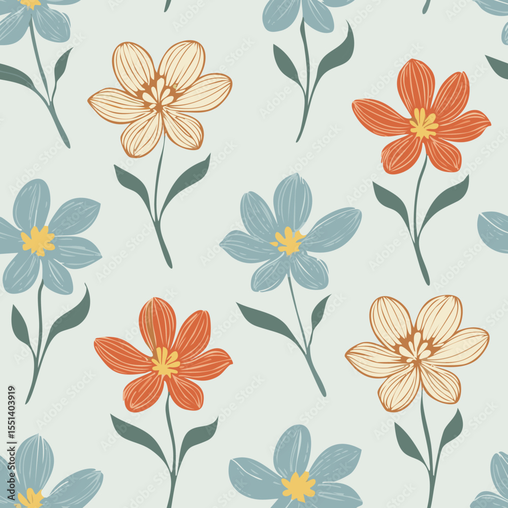 Fototapeta premium Vintage Hand-Drawn Floral Seamless Pattern – Elegant Botanical Background Design
