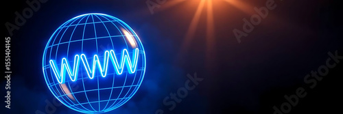 Globe with WWW Text – Internet and Web Network Concept with Digital Technology Background and Copy Space

