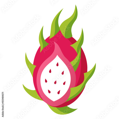 Simple Pitaya Slice with Seeds Vector Illustration