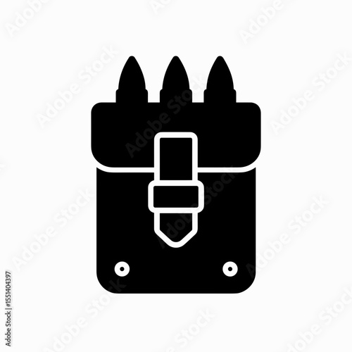Ammunition pouch icon filled style representing bullet carrying field gear