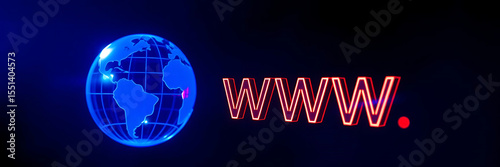 Globe with WWW Text – Internet and Web Network Concept with Digital Technology Background and Copy Space

