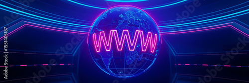 Globe with WWW Text – Internet and Web Network Concept with Digital Technology Background and Copy Space

