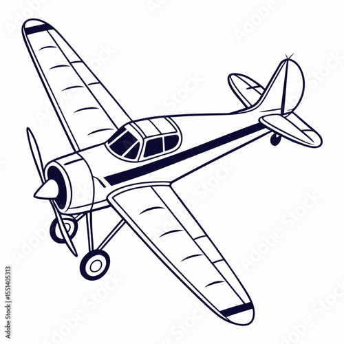 Vintage Propeller Airplane Illustration with Detailed Lines and Retro Design