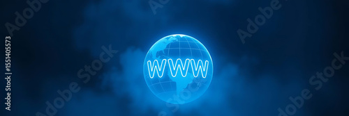 Globe with WWW Text – Internet and Web Network Concept with Digital Technology Background and Copy Space

