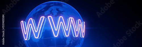 Globe with WWW Text – Internet and Web Network Concept with Digital Technology Background and Copy Space

