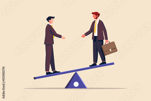 Businessmen on Seesaw Representing Balance and Equality in Workplace