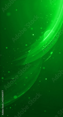 Green abstract light with flowing energy curves futuristic background