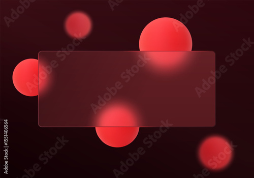 Elegant red glass panel on a dark background with glowing spheres, perfect for UI banners, headers, or digital design compositions.