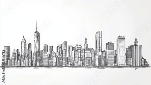 Calm cityscape illustration of urban buildings in daytime