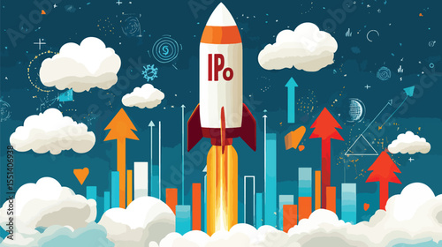 Business Rocket Launching with IPO Symbolizing Business Growth, Initial Public Offering (IPO)