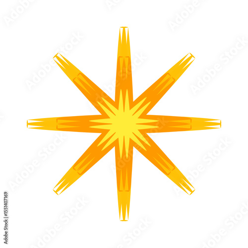 Bright yellow and orange starburst with eight pointed rays