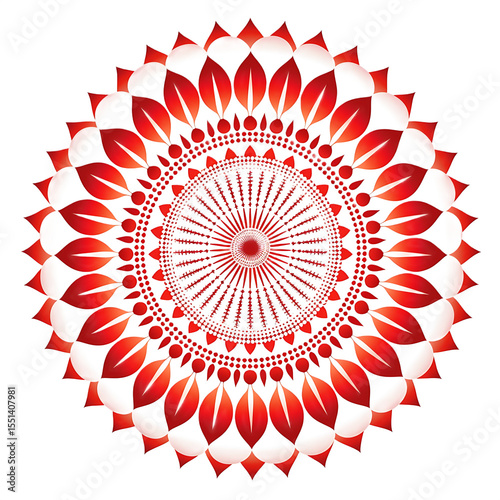 Bohemian red mandala pattern with symmetry isolated on transparent background