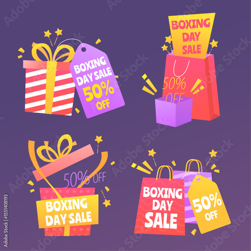 Flat design boxing day sale badge collection