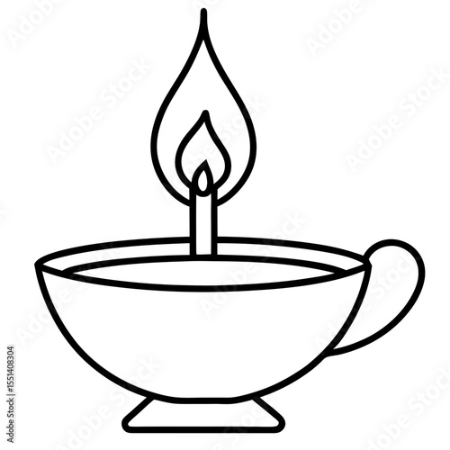 Minimal Diya Lamp Line Art Illustration